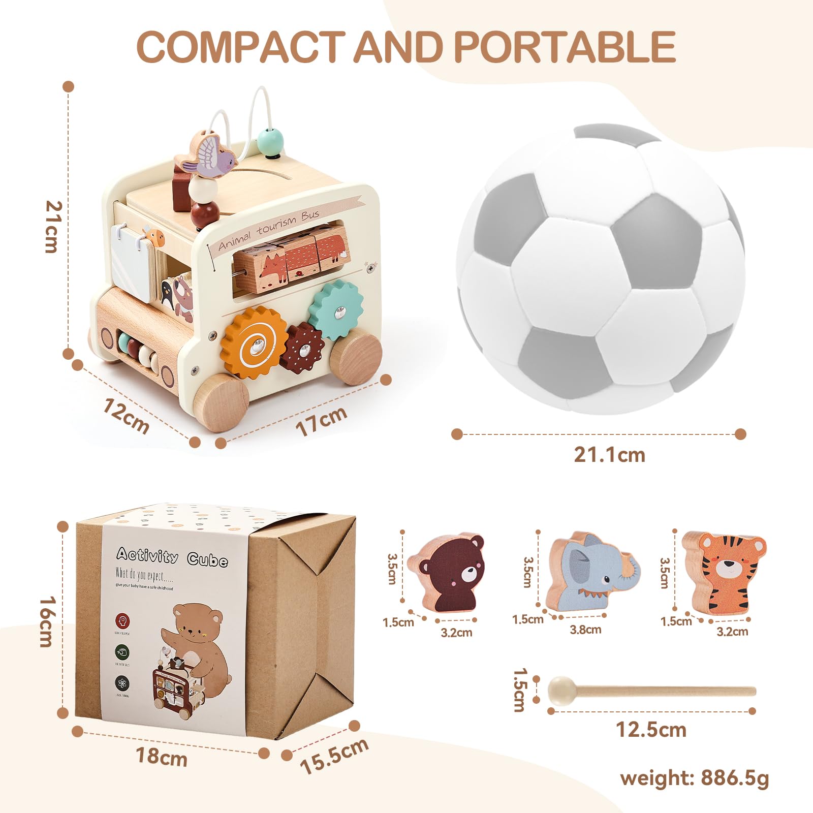 OESSUF Cubo Motore Baby Montessori 9 in 1 Autobus per 12 Mesi di Attività, Giocattolo in Legno per Bambini da 1 Anno, Regalo per Ragazze e Ragazzi