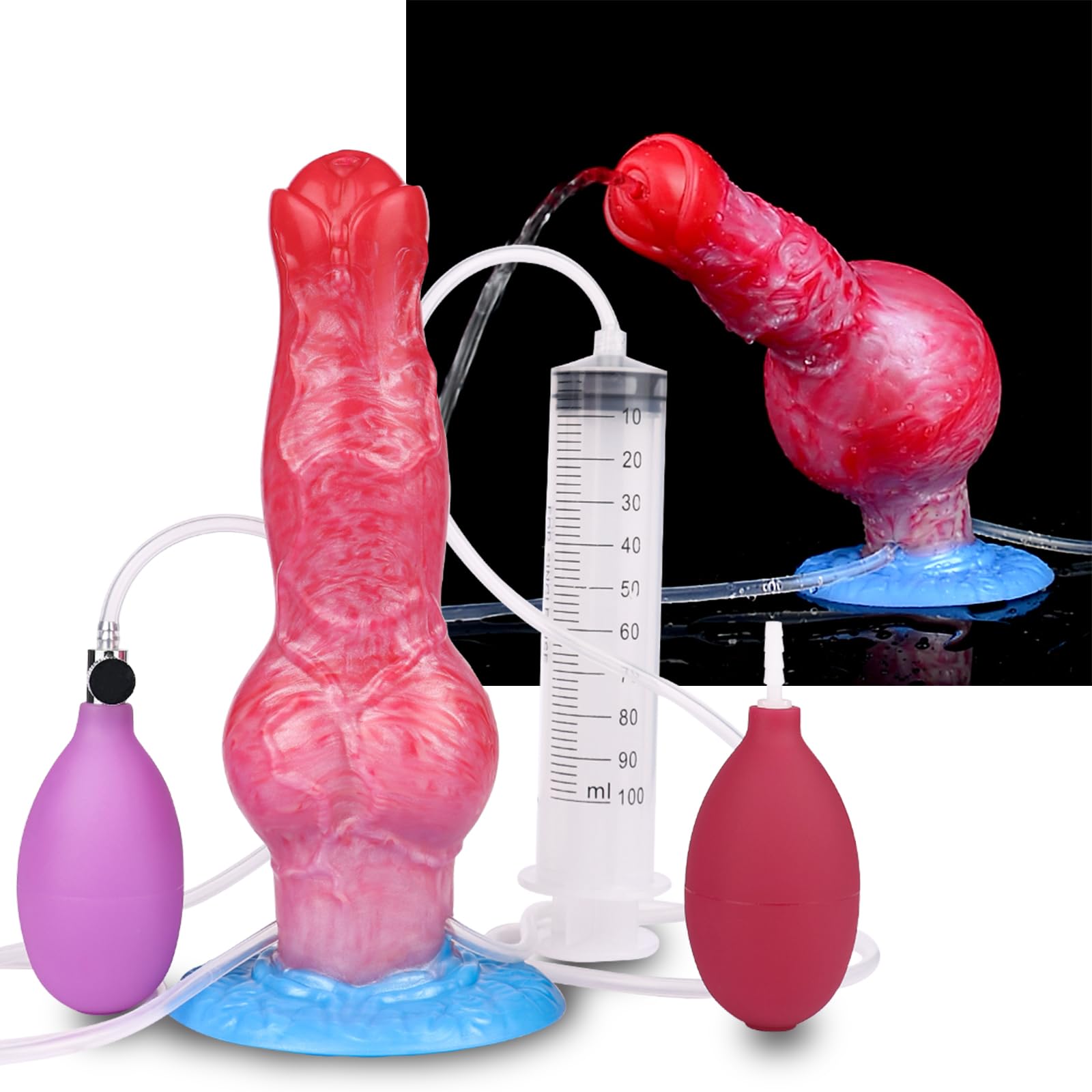 quirting Inflatable Dog Knot Dildo Soft Silicone Anal Plug Ejaculating Penis Realistic Wolf Dildo Adult Sex Toys with Strong Suction Cup Adjustable Girth Animal Dildos Suitable for Women: M