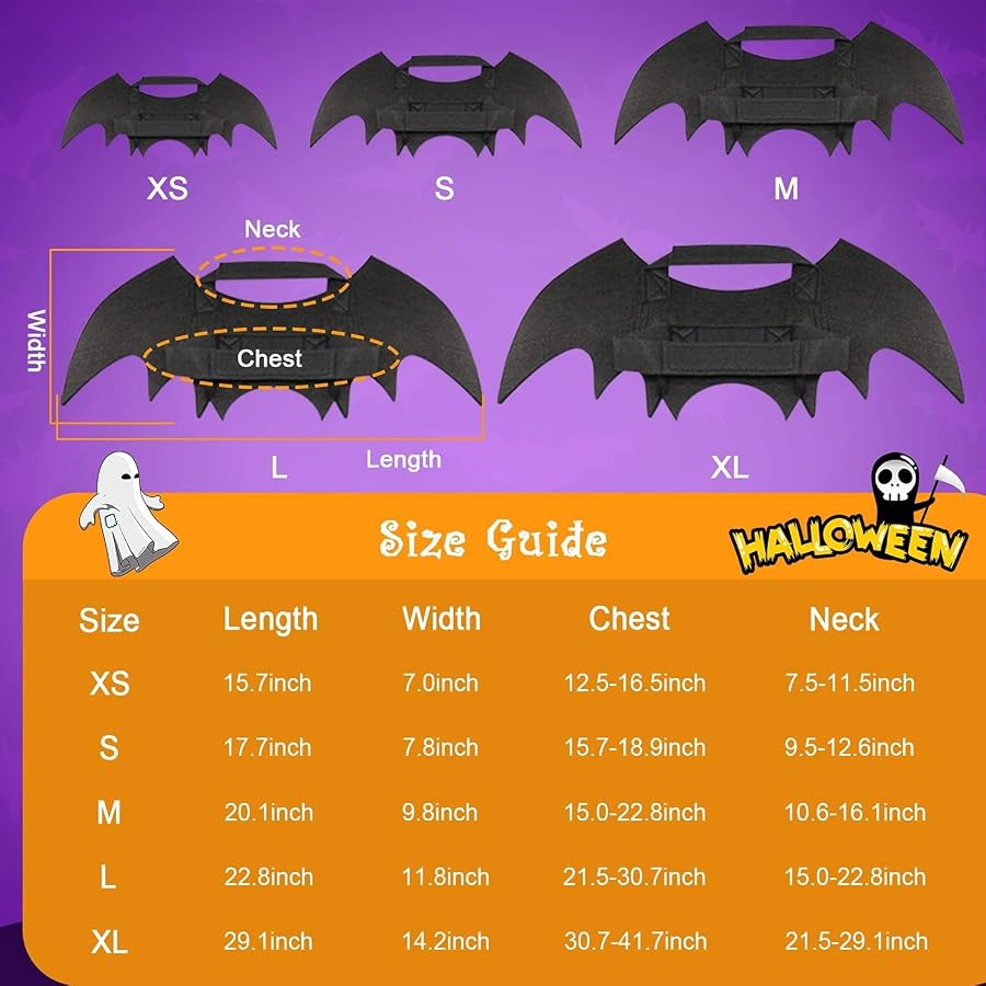 fashion mania Pet Cat/dog Bat Wings for Halloween Party Decoration, Puppy Collar Leads Cosplay Bat Costume,Cute Puppy Cat Dress Up Accessories (L)
