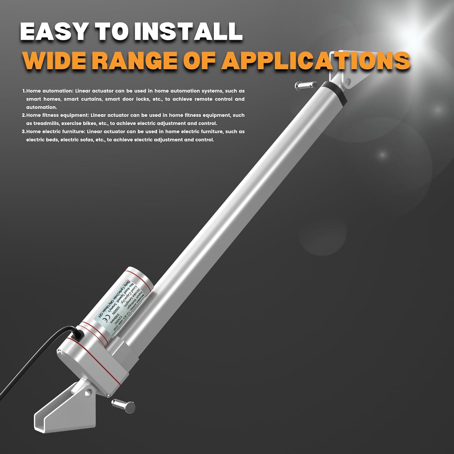 12V DC Stroke Linear Actuator 14 Inch 3000N/660lbs Maximum Lift with Remote Controller&Mounting Brackets Kit for Lifting