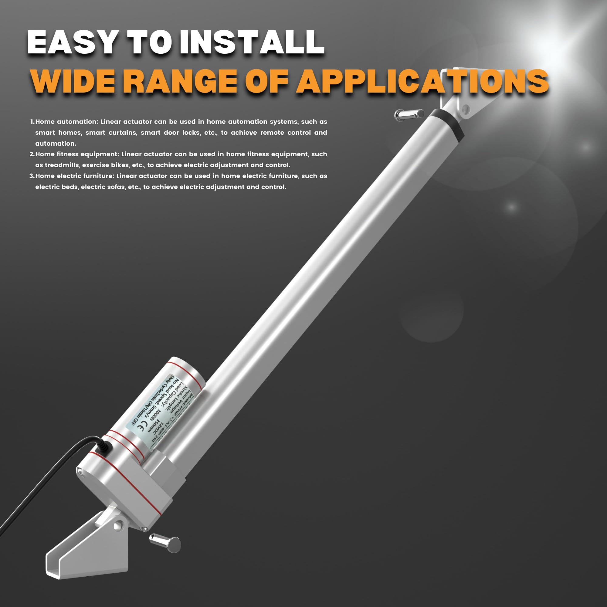 12V DC Stroke Linear Actuator 14 Inch 3000N/660lbs Maximum Lift with Remote Controller&Mounting Brackets Kit for Lifting