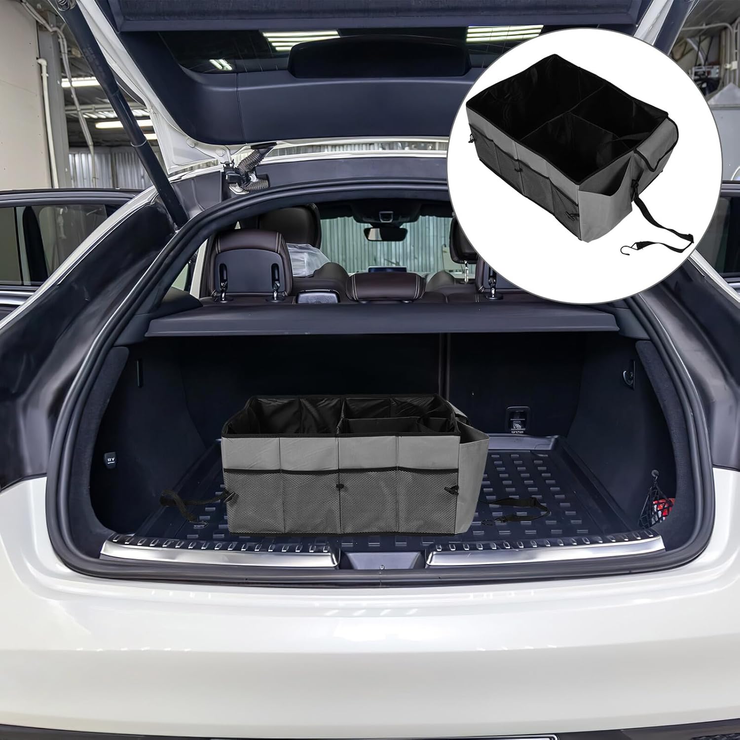 Garneck Car Trunk Organizer Suv Folding Storage Box Multi-compartment Car Grocery Organizer with Sturdy Gray Material for Vehicle Interior Organization
