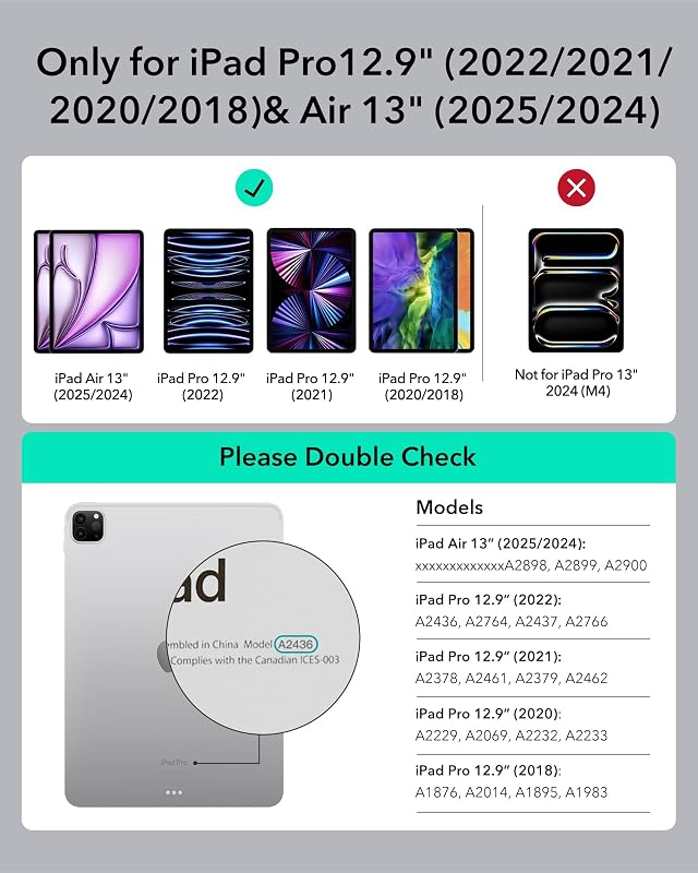 ESR Mágneses Billentyűzetes Tok iPad Air 13" (M3/M2) és Pro 12.9" Tablethez - Lebegő Állvány, RGB Háttérvilágítás, Multi-Touch Trackpad, Fek