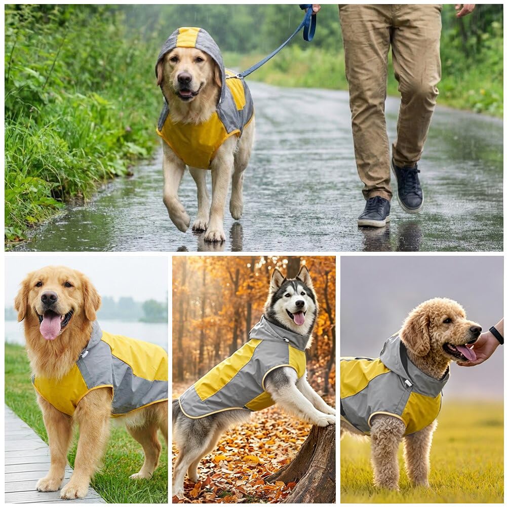 AOOWU Imperméable Chien, imperméable pour Chien étanche avec Bandes réfléchissantes, Manteau de Pluie imperméable pour Chien, Veste de Pluie réglable pour Chiens de Petite, Moyenne et Grande Taille