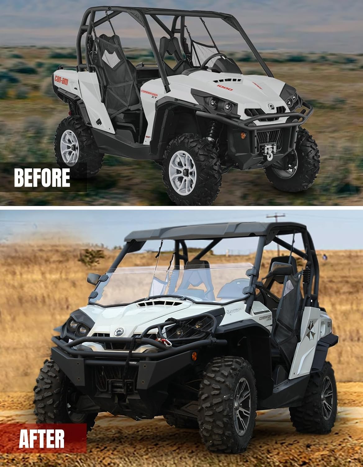 A & UTV PRO Half Front Windshield for 2011-2020 Can Am Commander 800/1000/ 800 Max/ 1000 Max/MAX XT 1000 Window Accessories, Clear Tough Hard Coated Vented Windscreen | 250x Stronger Than Glass