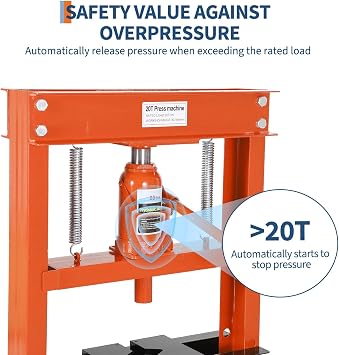 DEXSO 20 Ton H-Frame Hydraulic Shop Press, Orange