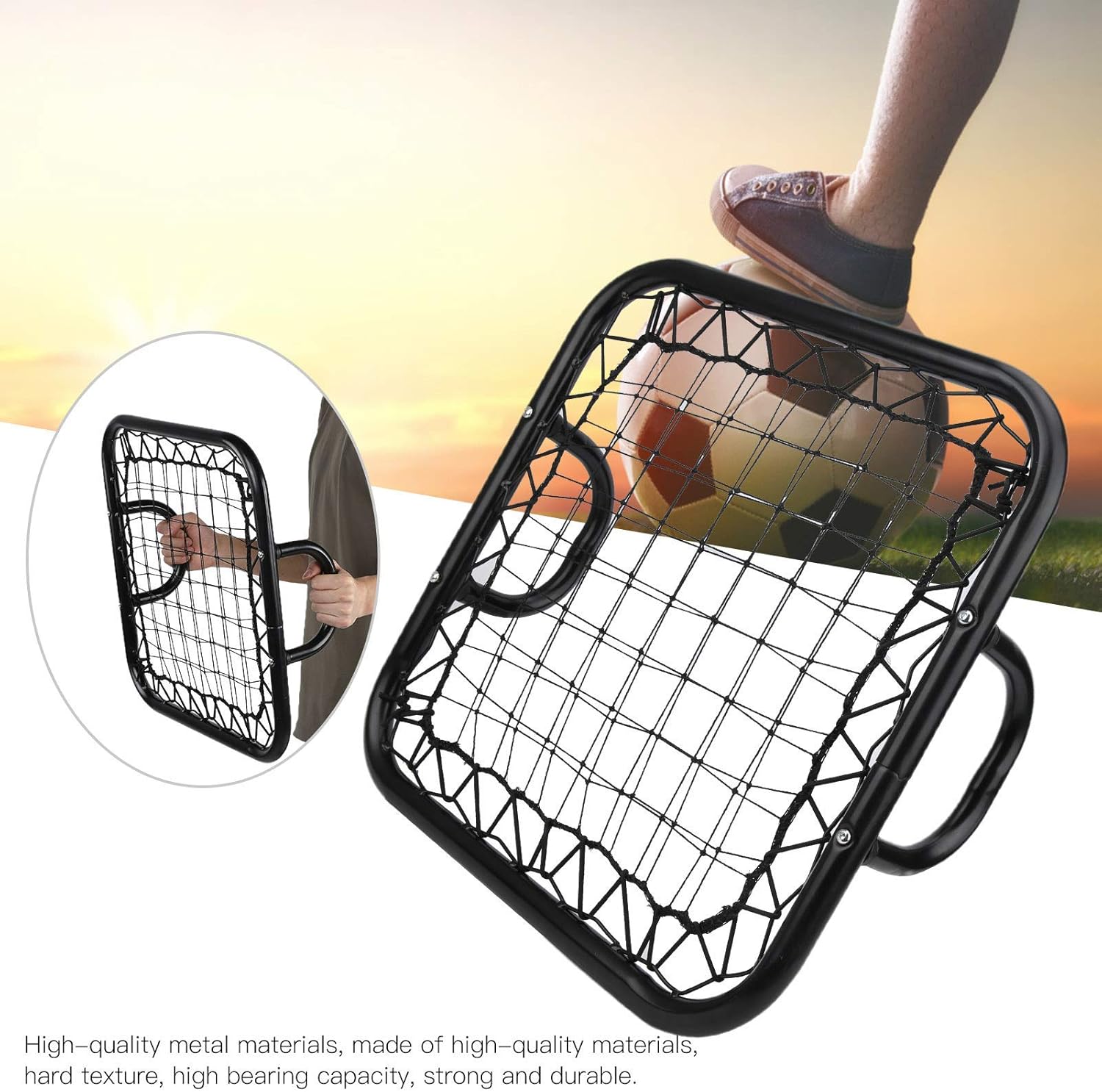 Salaty Handheld Rebound Net, Soccer Springback Net Rebounder, Multi-Sport Training Equipment, Black