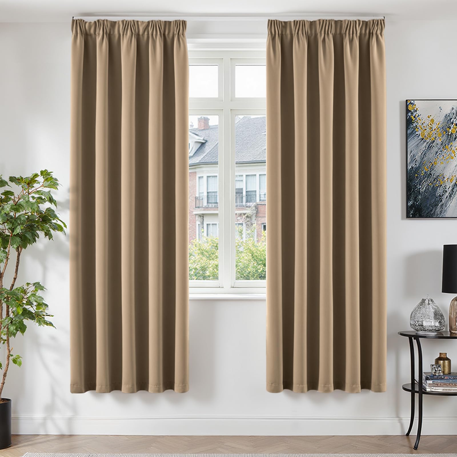 TOPICK Blackout Curtains for Bedroom, Thermal Pencil Pleat, W52xL84, Taupe