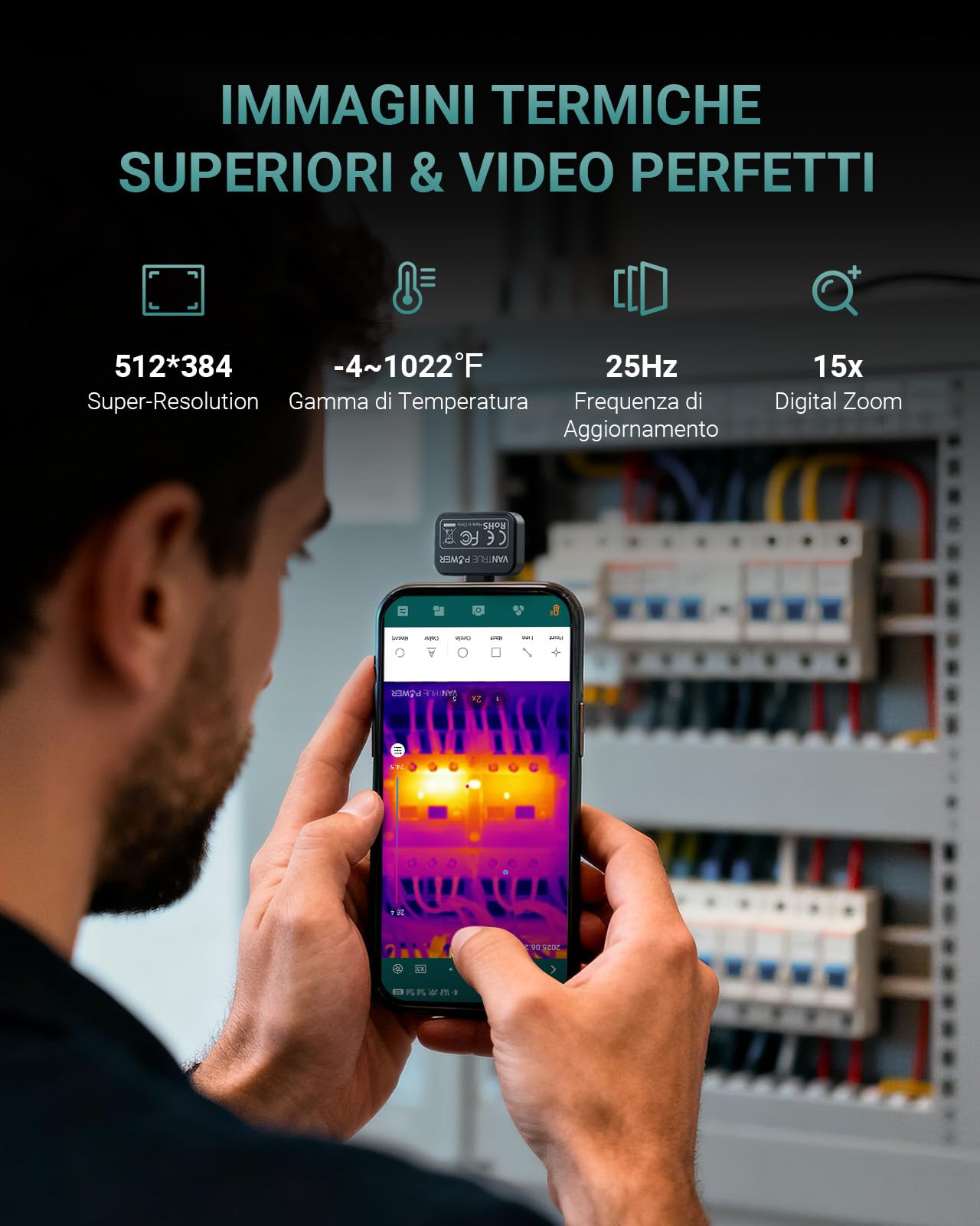 TS1 | Telecamera termica per Android, fotocamera a infrarossi con risoluzione super 512×384, fotocamera a infrarossi con USB-C, da -20°C a 550°C, ispezione domestica 15x Zoom