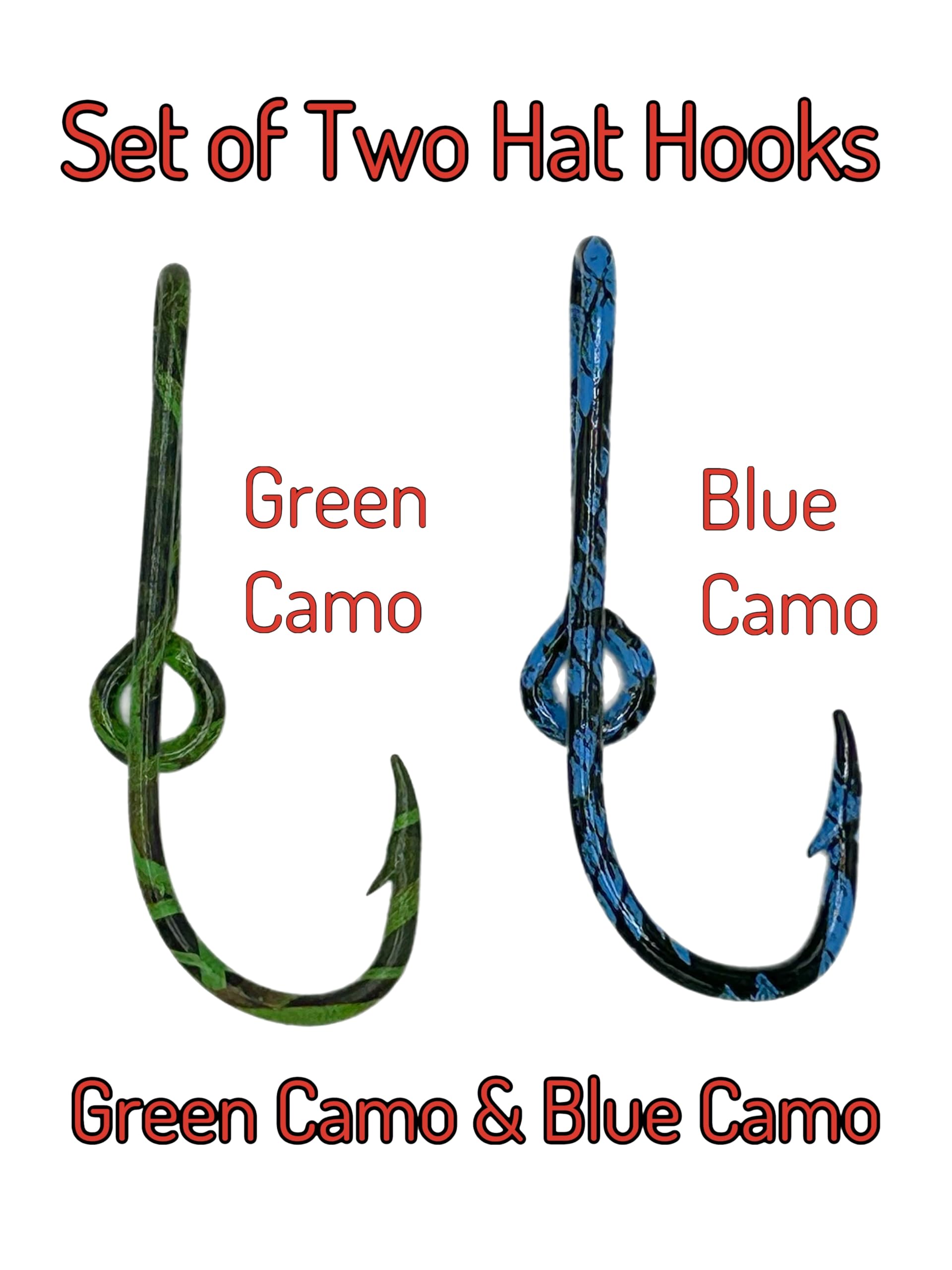 Custom Colored Eagle Claw Fish Hook Hat Pin,52 Colors Choices Custom Hat Fish Hook Clip for Cap (Green Camo - Blue Camo (Set of Two))