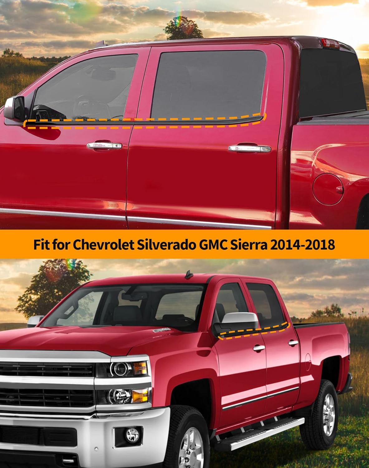 Hoolcar Lower Window Trim Cover Molding Window Bottom Outer Frame Strip Compatible with Chevrolet Silverado GMC Sierra 2014-2018, Exterior Accessories, Black