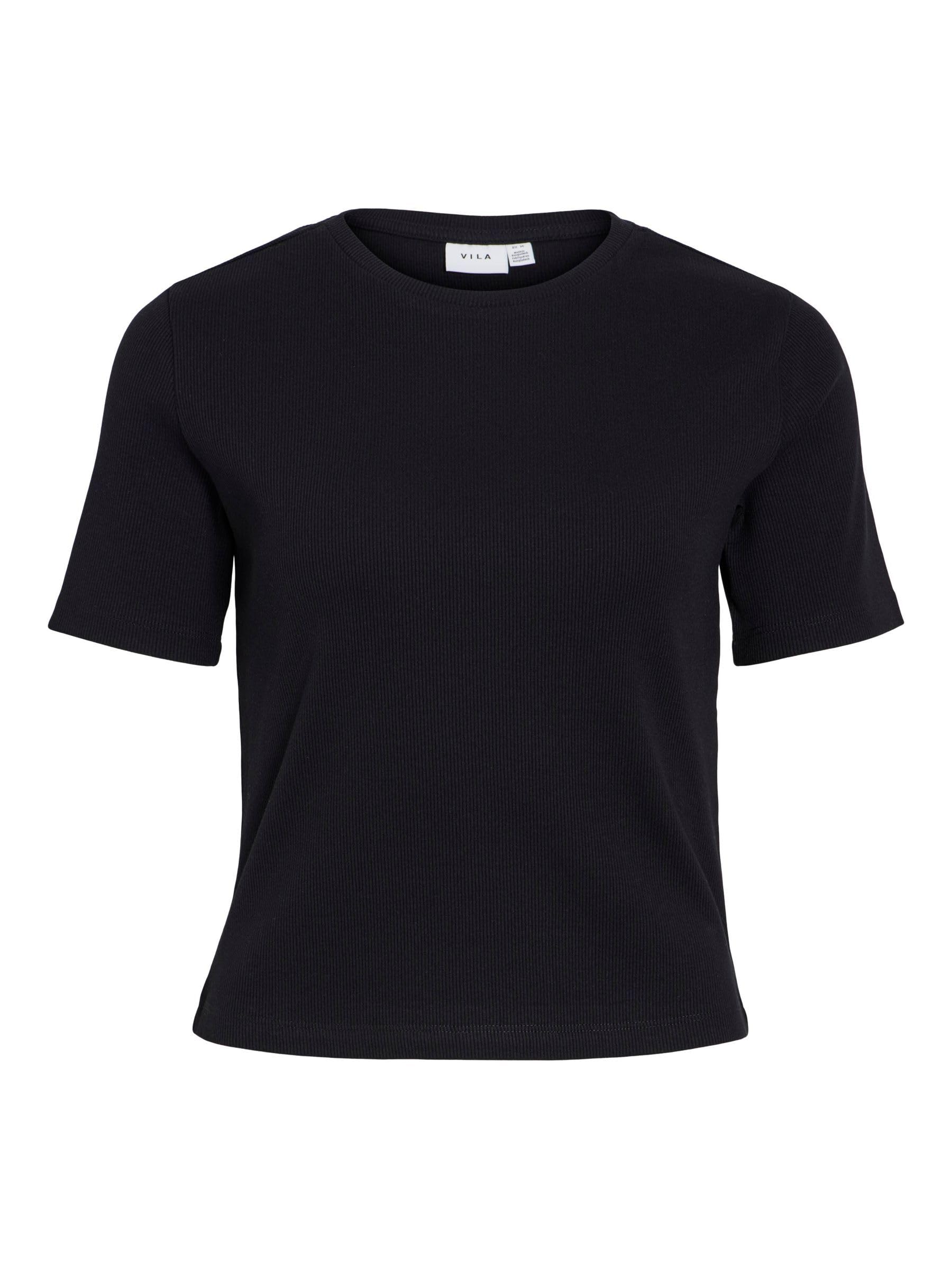 Vila Women's Black Beauty Visola S/S T-Shirt - Noos, L