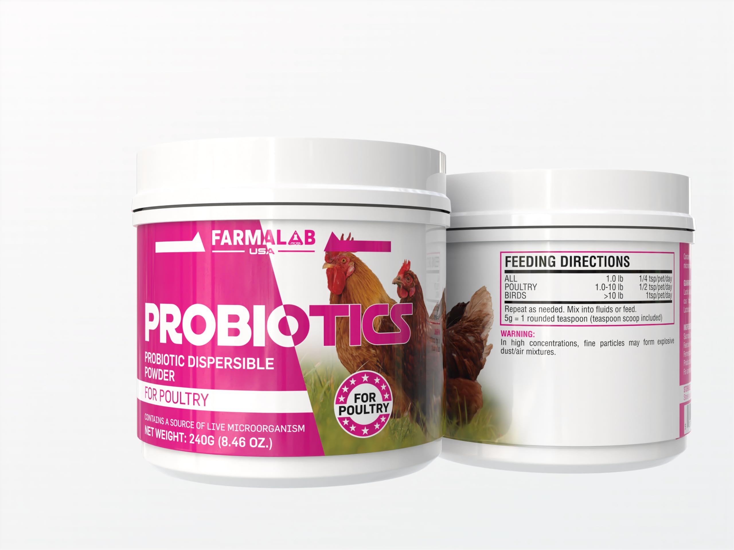 Probiotics Dispersable Powder Pet Probiotic Chickens, Hens, Roosters, Ducks, All Poultry Birds(240 gm) Farmalab