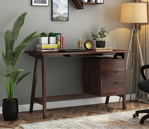 WOODVOKES Wooden Study Table for Adults| Work from Home Computer/Laptop Writing Desk with Drawer &amp; Shelf Storage| Solid Wo...