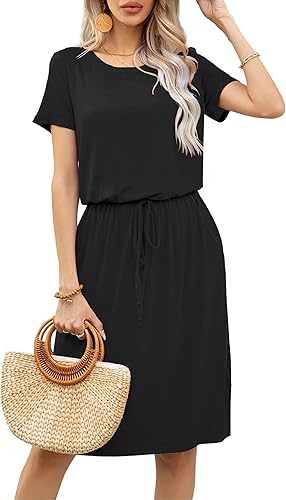 levaca - Vestido casual para mujer con cordón ajustable para disimular el abdomen, altura a la rodilla