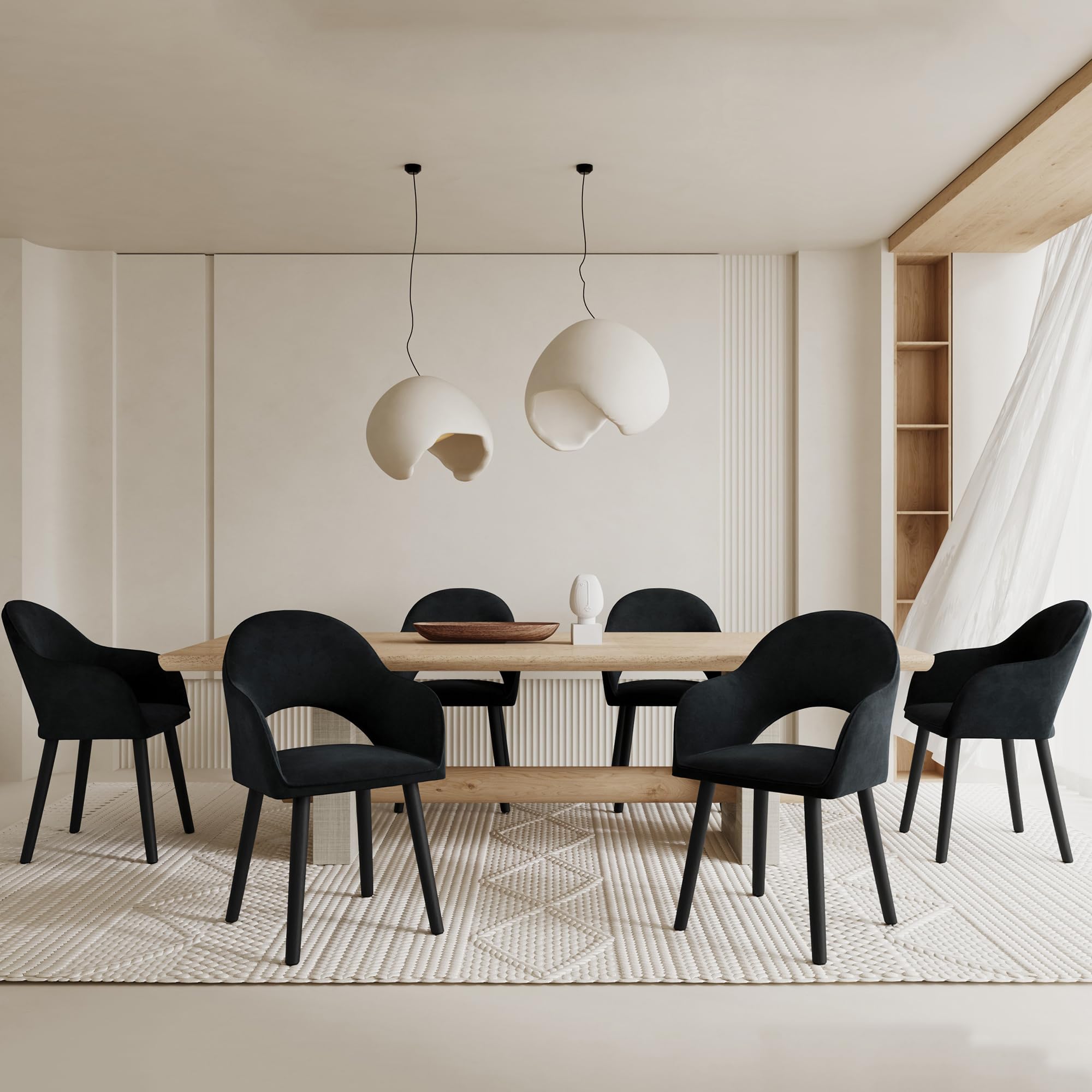 Juego de 4 Sillas de Comedor con Reposabrazos, Sillas Tapizadas para Salón y Cocina, Sillones Modernos con Patas de Madera - Negro