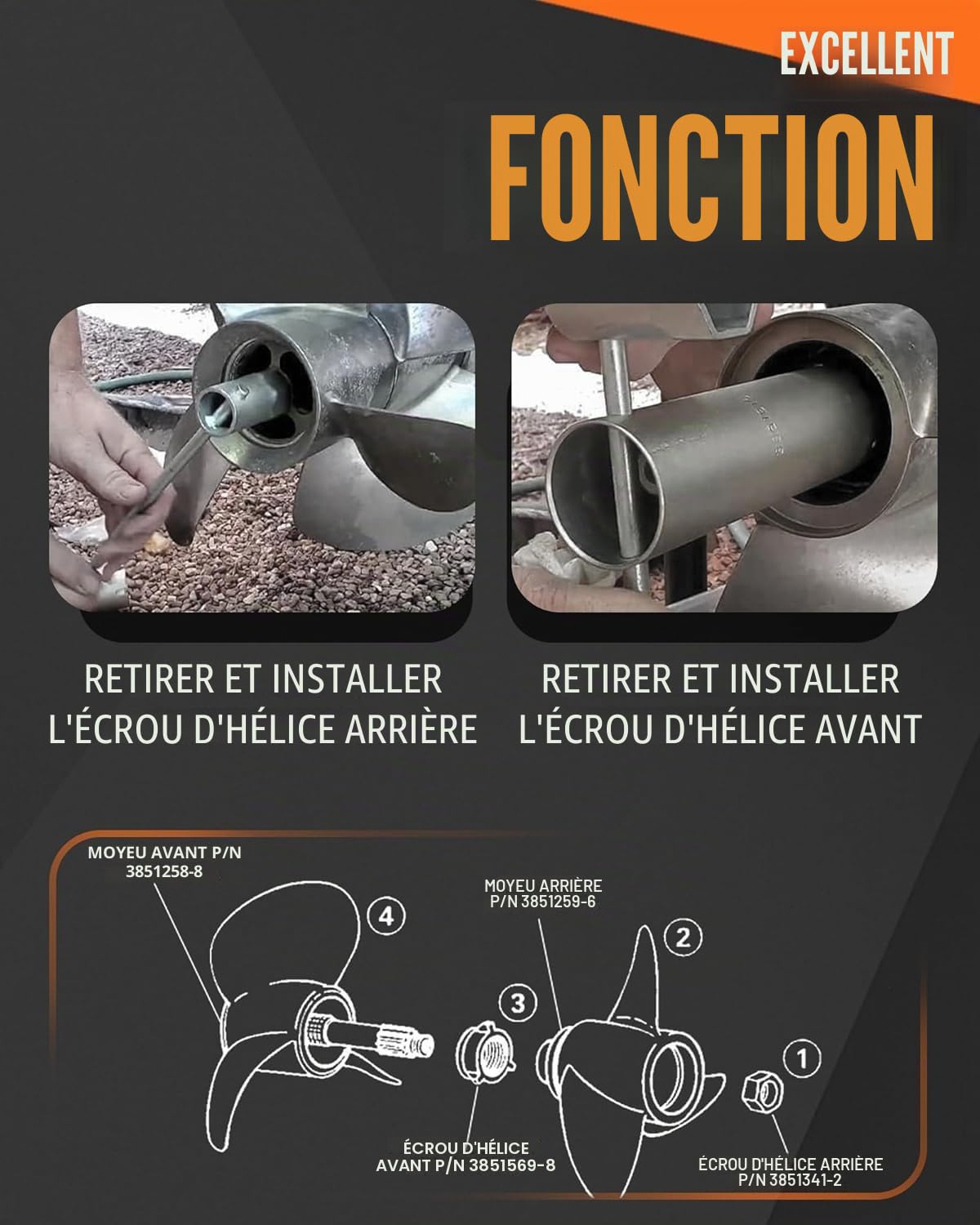 Kit d'outils pour hélices FLYINGWING Duo/Twin Prop 3855516 Clé à hélice pour Volvo Penta D F Duoprop