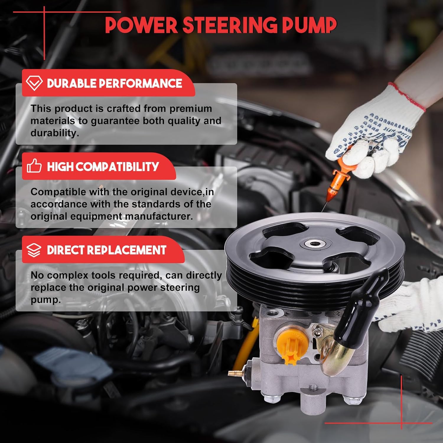 Power Steering Pump Fit 1999-2003 for Mazda for Protege 2002-2003 for Mazda for Protege5 Replacement 21-5142 Power Steering Pump Pulley kit