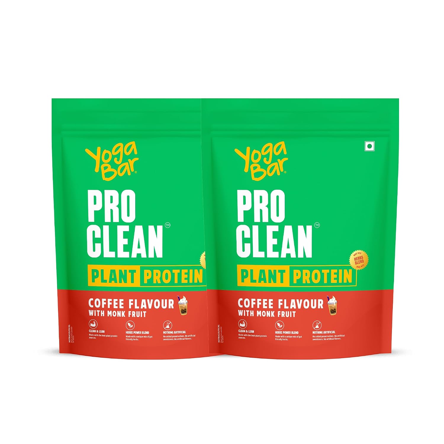 Yogabar Pro Clean Plant Protein | Coffee Flavour with Monk Fruit | 25g Protein per Serving | Clean & Natural Blend | 500g ...