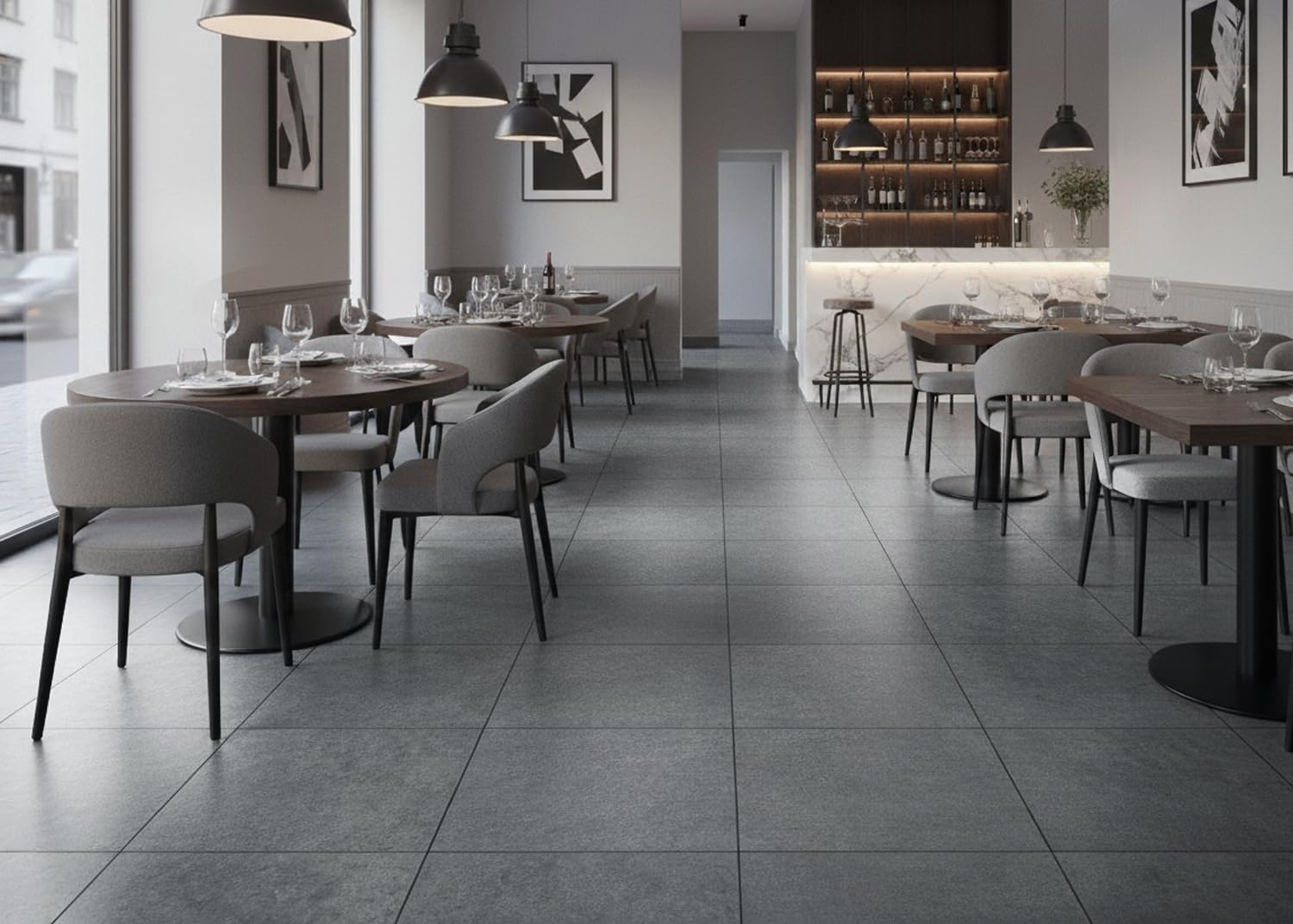 ROSEROSA Peel and Stick Engineered PVC Tiles Stone Concrete Pattern Self Adhesive Durable Vinyl Flooring (ECK-205 : Square 4 Tiles)