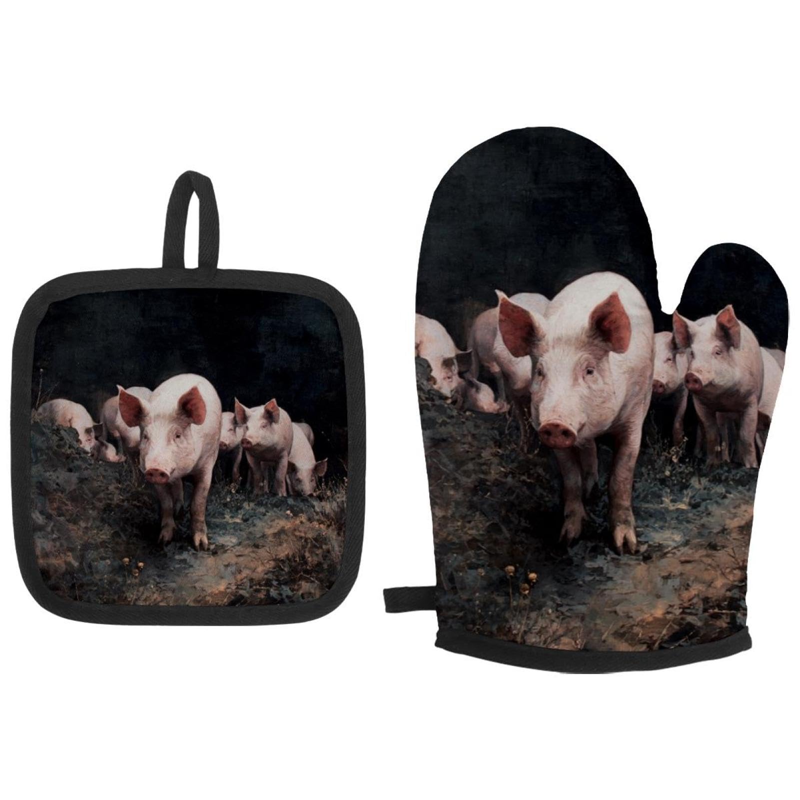 Gants de cuisine Cochons anti-brûlure avec maniques et coussinets chauds de four
