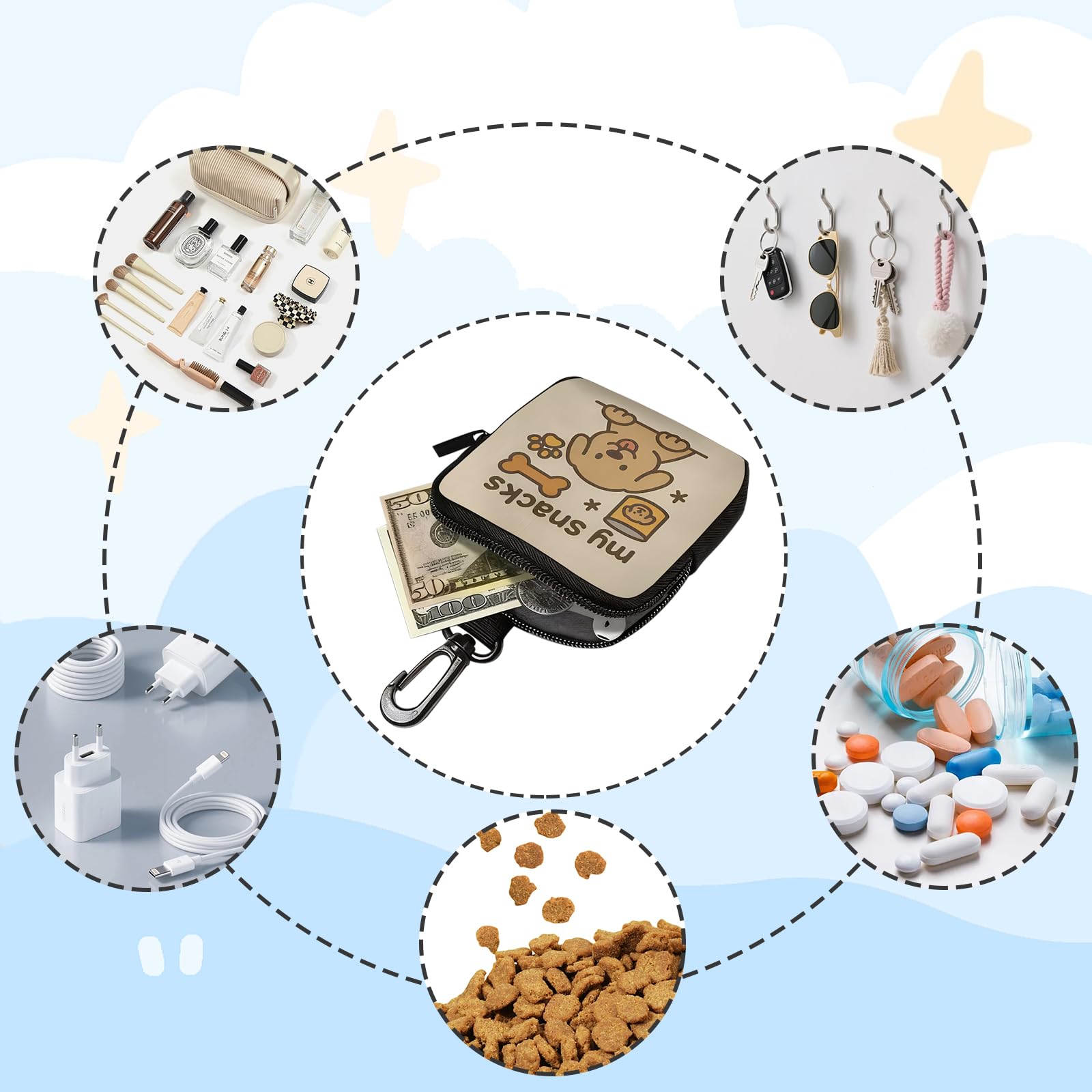 VEGCOO 2 Pezzi Sacchetti Portatili Per Animali Domestici con Zip, Porta Premietti per Cani Borsa con Moschettone, Borsa Addestramento Cane Porta Premietti per Cani per Viaggi, Uso Esterno
