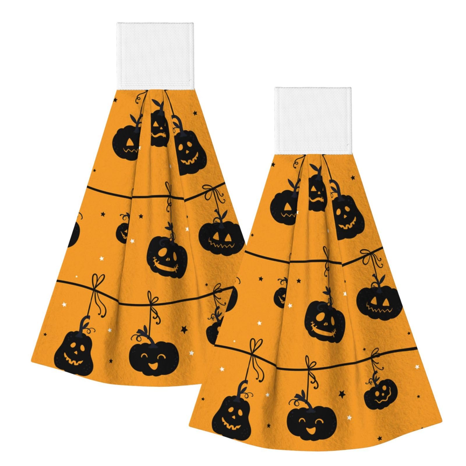 DOPKLNA Halloween Pumpkin Orange, 2 Pcs Hanging Coral Fiber Hand Towels for Bathroom, Absorbent Kitchen Towels