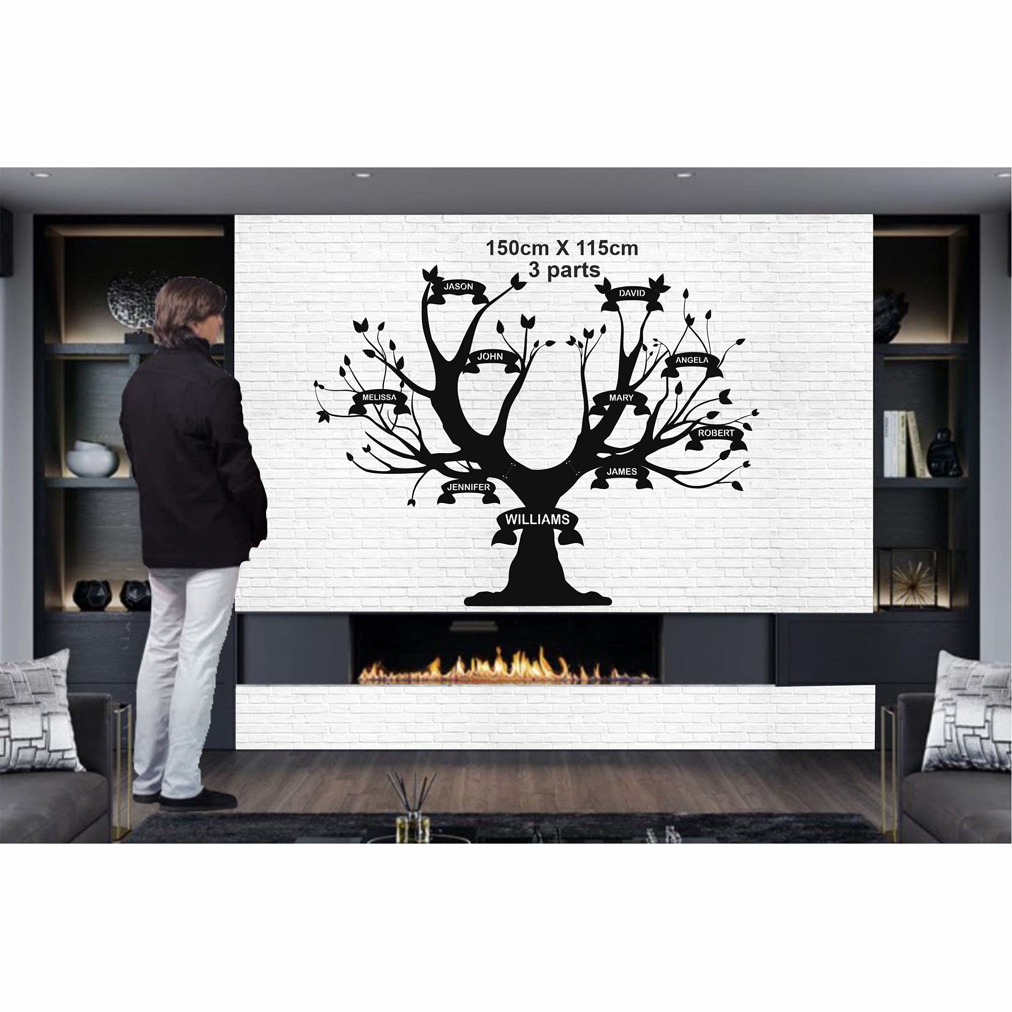 Decoración de pared de metal, álbum de árbol familiar, decoración de sala de estar, letrero de pared, arte de pared de metal, decoración de interiores, colgantes de interior y exterior (200 x 153 cm)