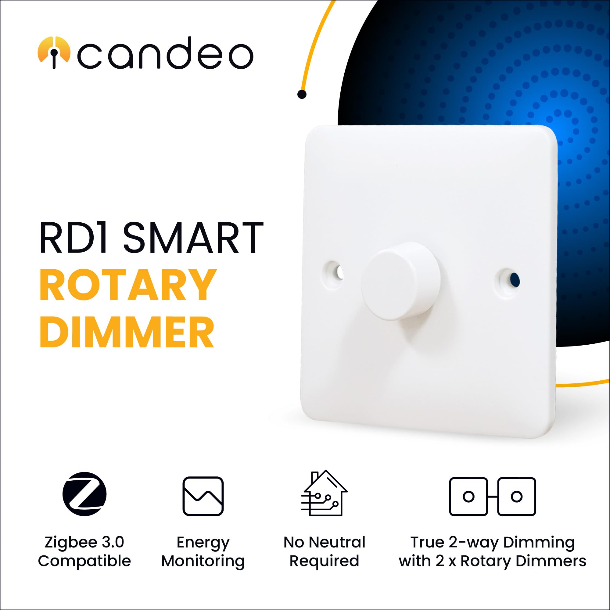 Zigbee Dimmer Smart Switch kompatibel mit Home Assistant, Philips Hue, Hubitat, Amazon Echo | kein Neutraldraht | 2-Wege-kompatibel | LED und Glühlampe [RD1 weiß 2-Gang]