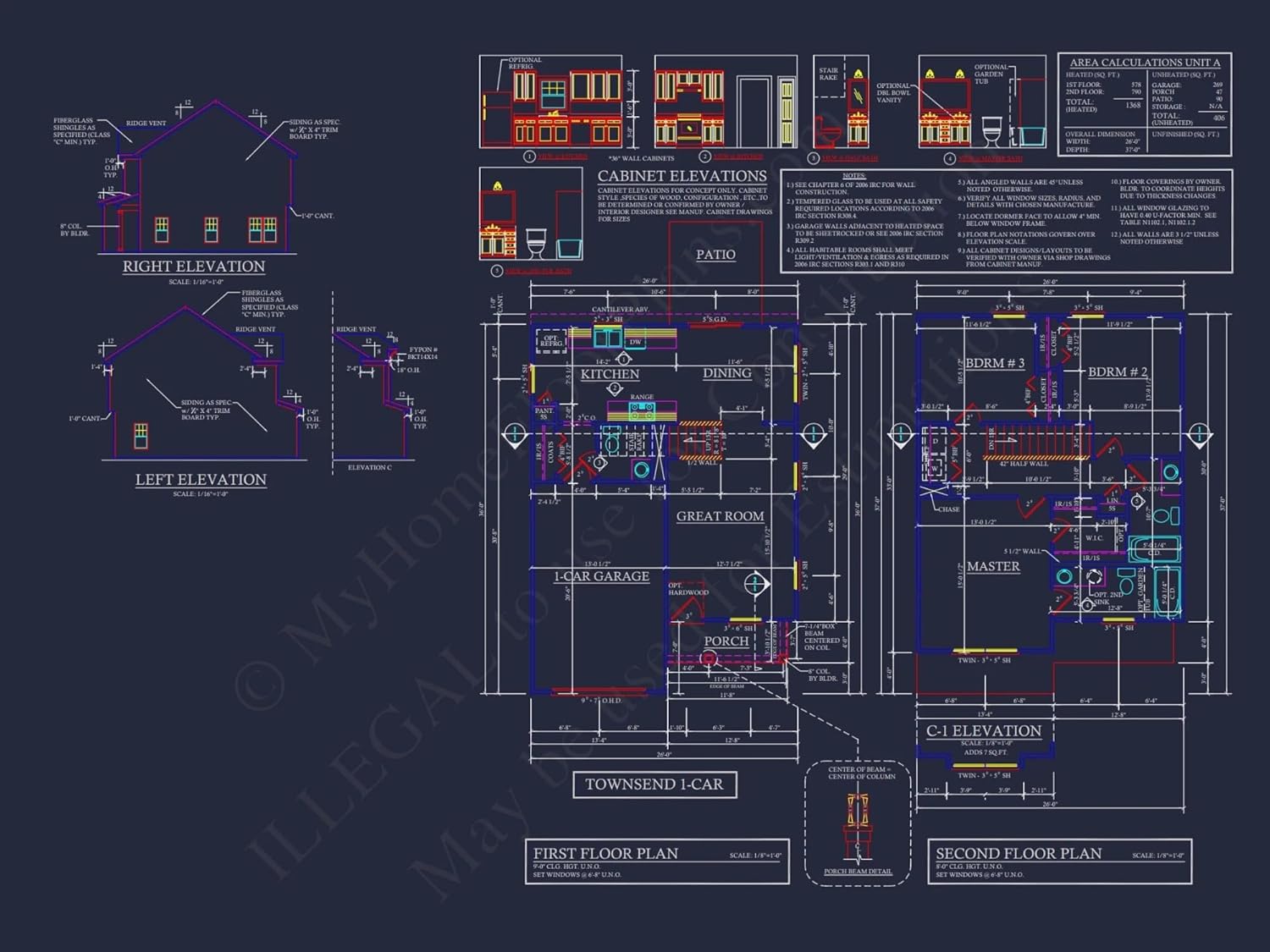 10-1690 House Plan - Craftsman House Plan & Blueprint Designs - 2 Bed, 2 Bath, 1368 Sq Ft