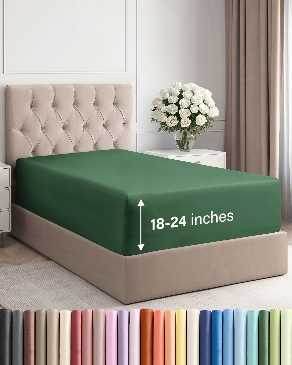 Drap-housse doux matelas épais vert émeraude qualité premium