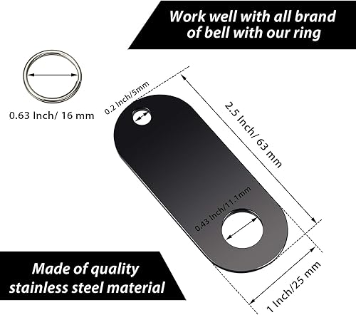 Miniatura 3 de 2 perchas para campanas de motocicleta, colgador de campana de la suerte de motocicleta y 2 anillos divididos, se adapta a cualquier campana (negro)
