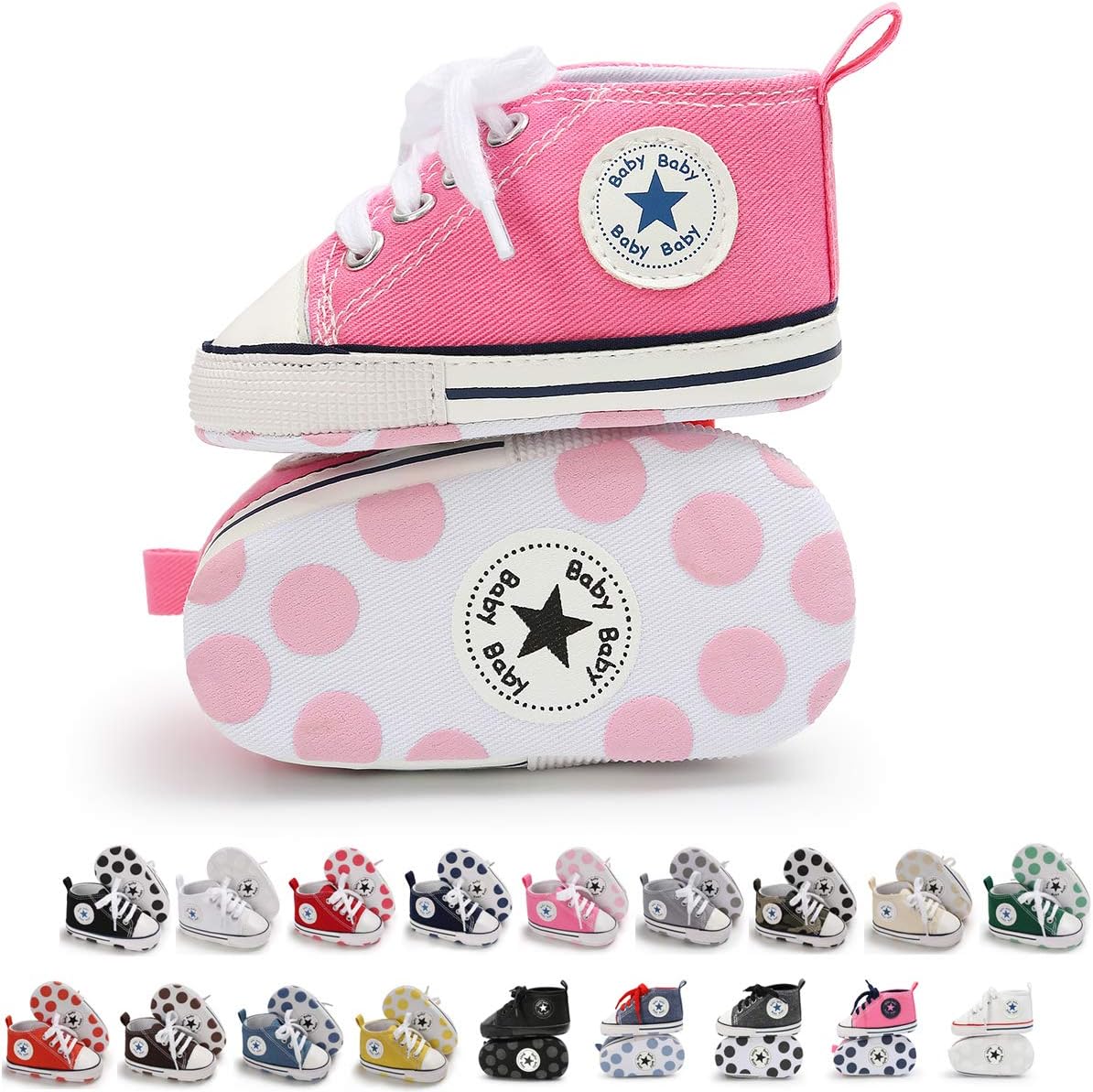 Tutoo Unisex Baby Boys Girls Star High Top Sneaker Soft Anti-Slip Sole Newborn Infant First Walkers Canvas Denim Shoes