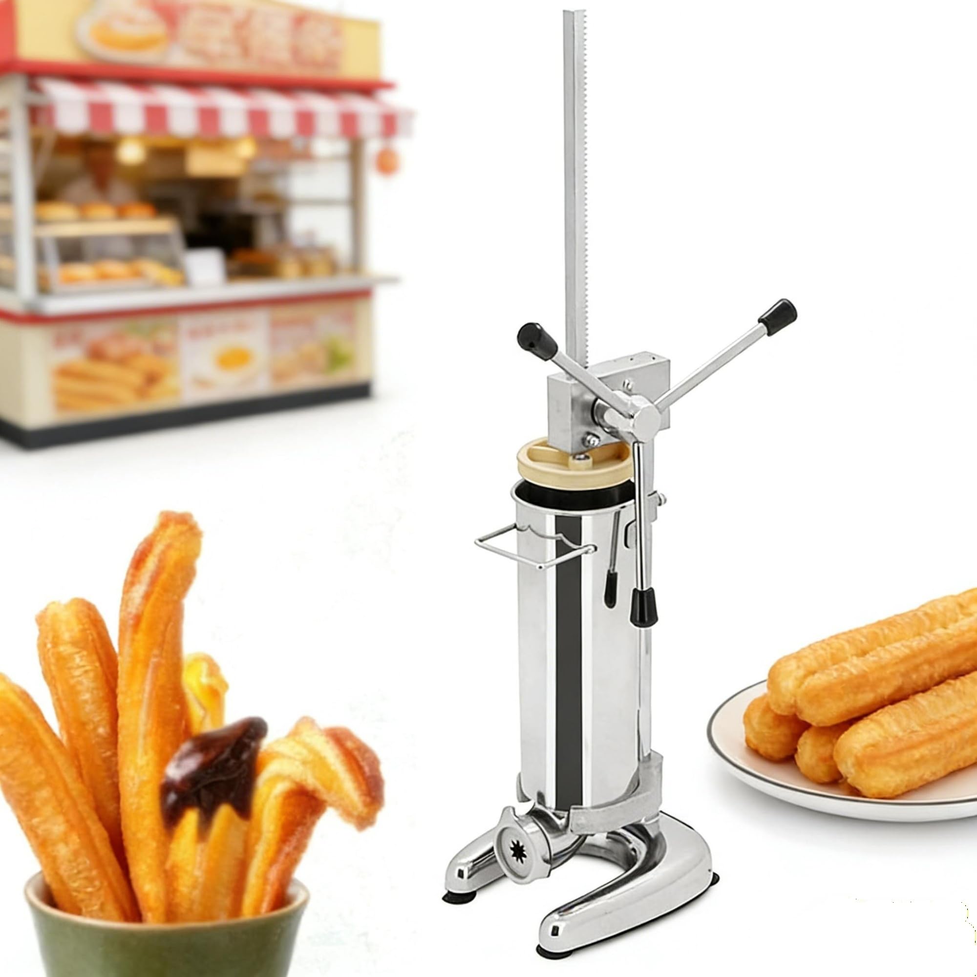 Churros manual de acero inoxidable vertical con 5 moldes para hacer donas españolas para panadería