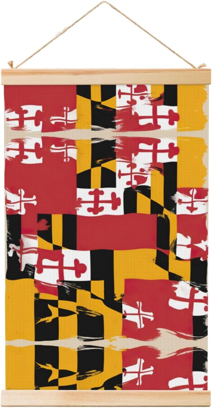Maryland Flag Print Poster Hanger,Hanging Poster, Poster Frame,Wood Poster Hanger, For Wall Hanging