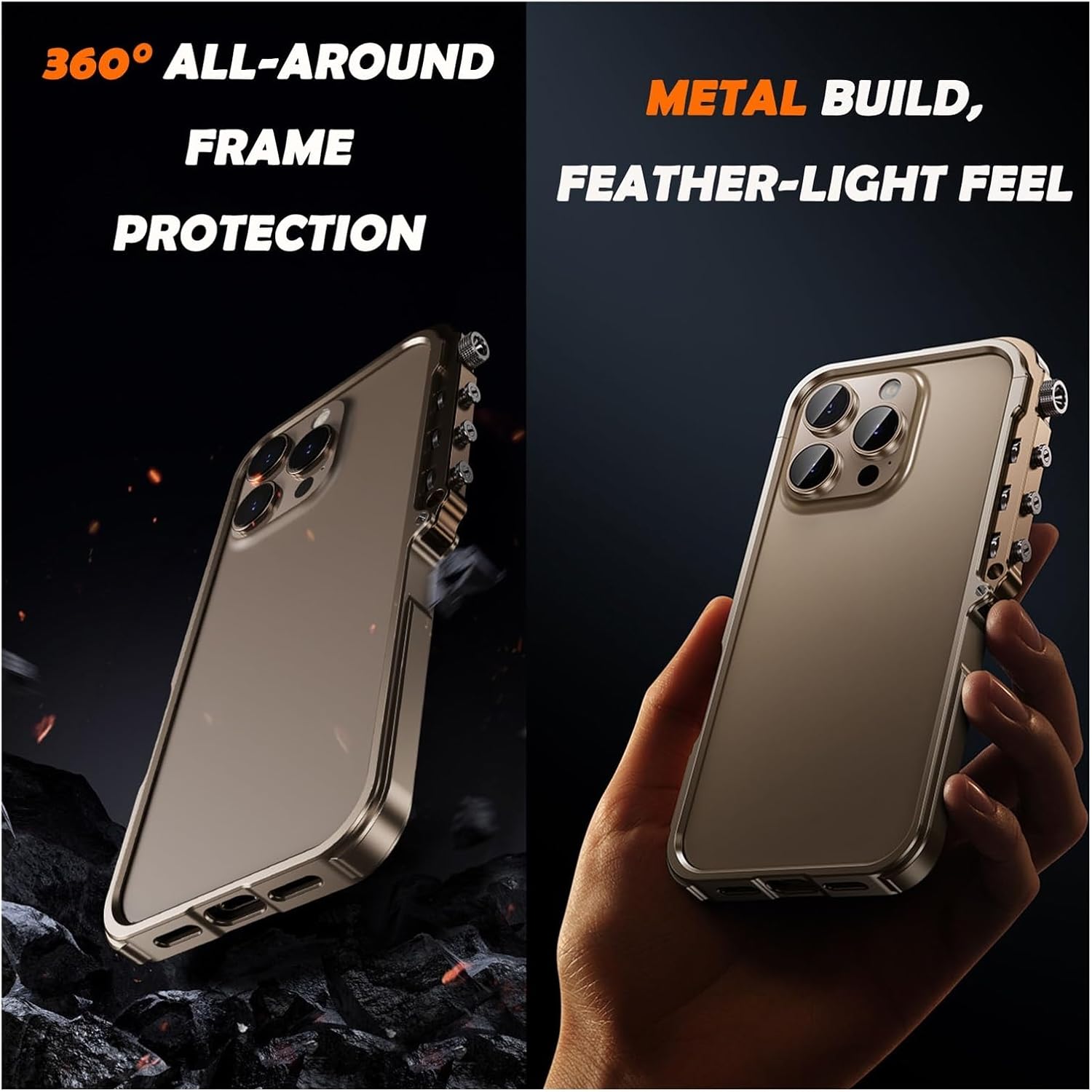 Metal Bumper Case for iPhone 16 Pro Max/16 Pro/16, Full-Frame Aluminum Alloy No-Back Cover, Military-Grade Drop Protection & Anti-peep Tempered Glass Protector(Silver,16 Pro Max)