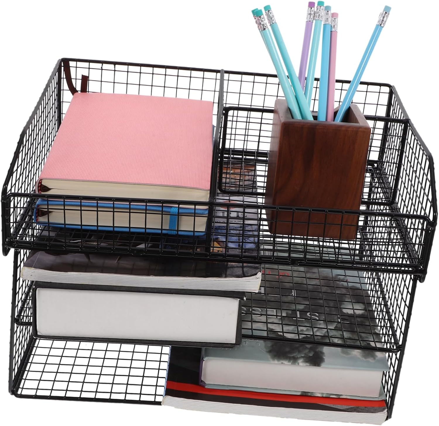 TEHAUX Iron Desktop Bookshelf Letter Rack Office Home File Rack Organizer Space Saving