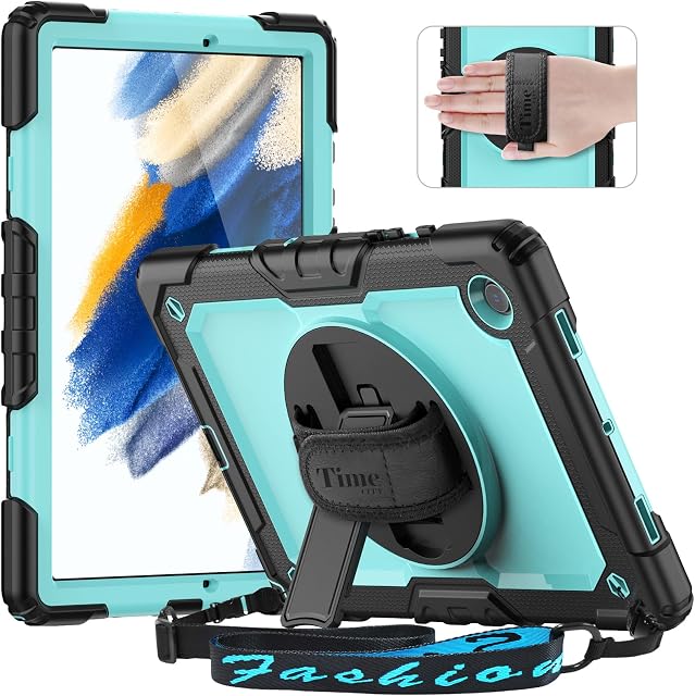 Timecity Case for Samsung Galaxy Tab A8 10.5 Inch (SM-X200 /X205 /X207) Heavy Duty ShockProof Cover with Screen Protector, 360 Rotating Stand and Pen Holder for Samsung Tab A8 Tablet, Light Blue