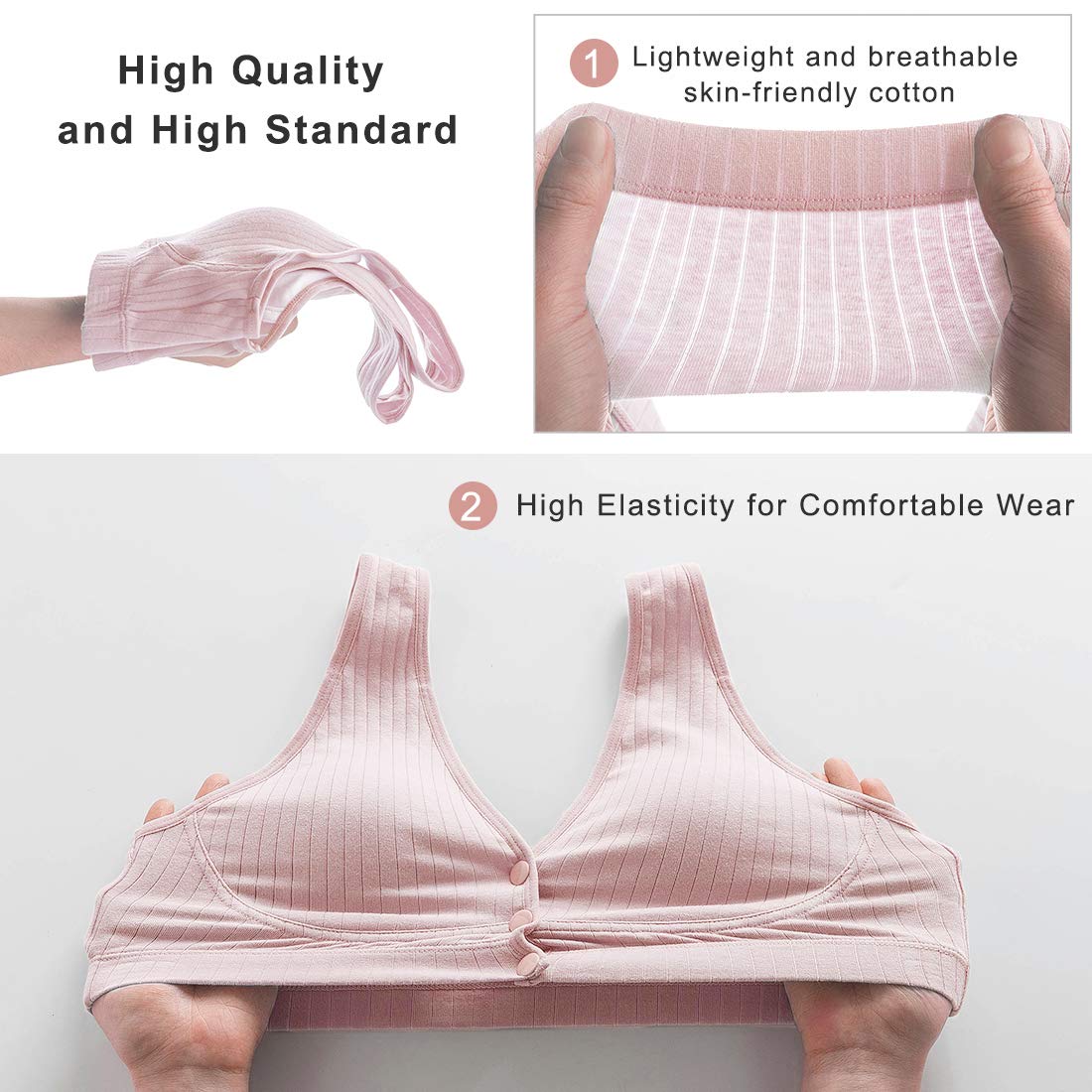 ATOX Nursing Bras for Breastfeeding Cotton Wireless Maternity Bra Seamless Support Front Snap Padded Bralettes Pink - Image 5 thumbnail