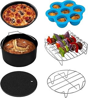 COSORI Accessoires de Friteuse sans Huile 5,5 Litre, Plateau à Pizza/Corbeille à Pain/Support en Métal/Moule à Cake/Grille de Cuisson/Cuisson à la Vapeur, Noir