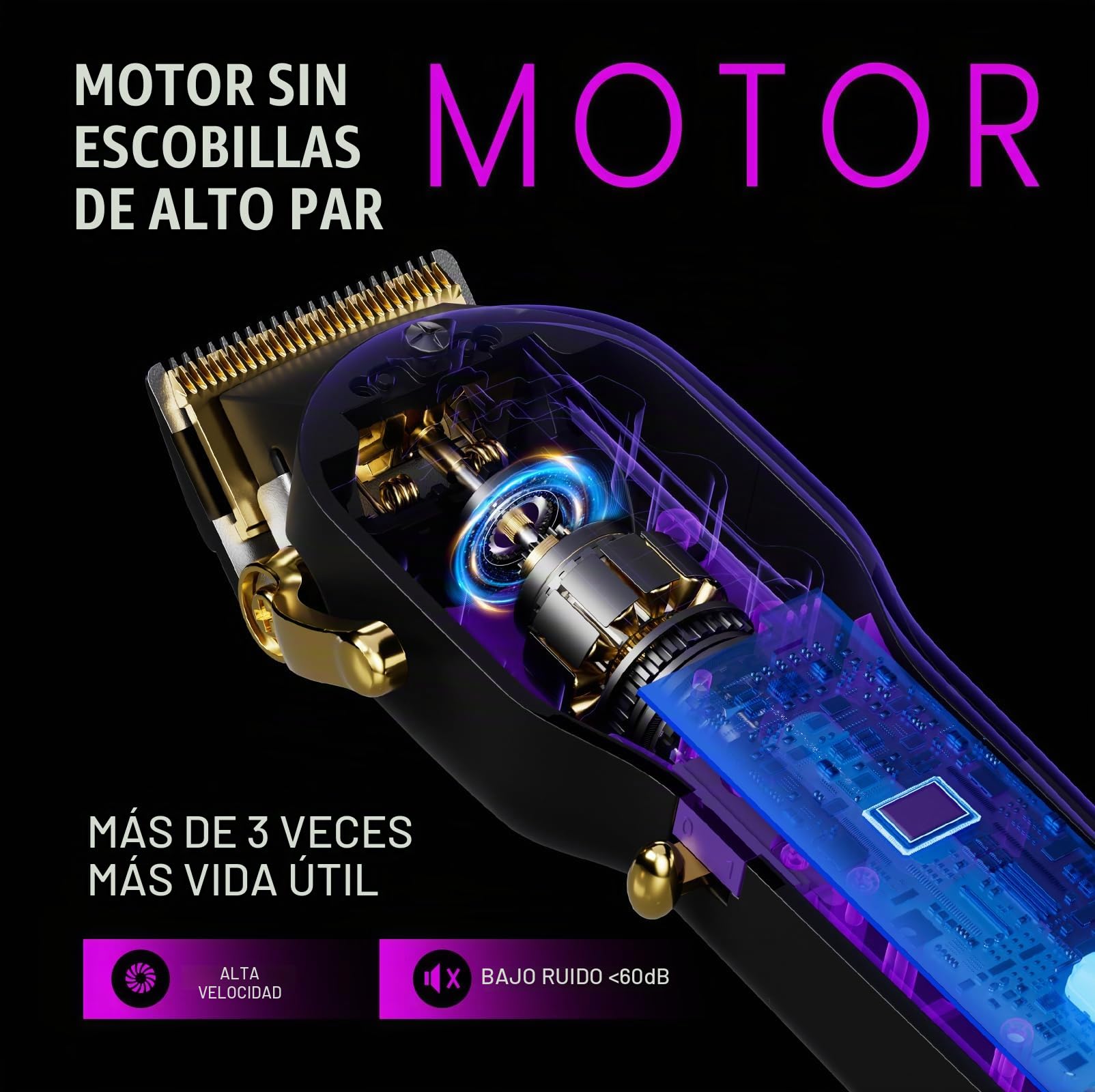 SUPRENT PRO - Cortacésped de pelo para hombre profesional - Cortacésped recargable inalámbrico con motor sin escobillas - Estuche DIY y pegatinas - Cortadora de pelo para hombres para barberos