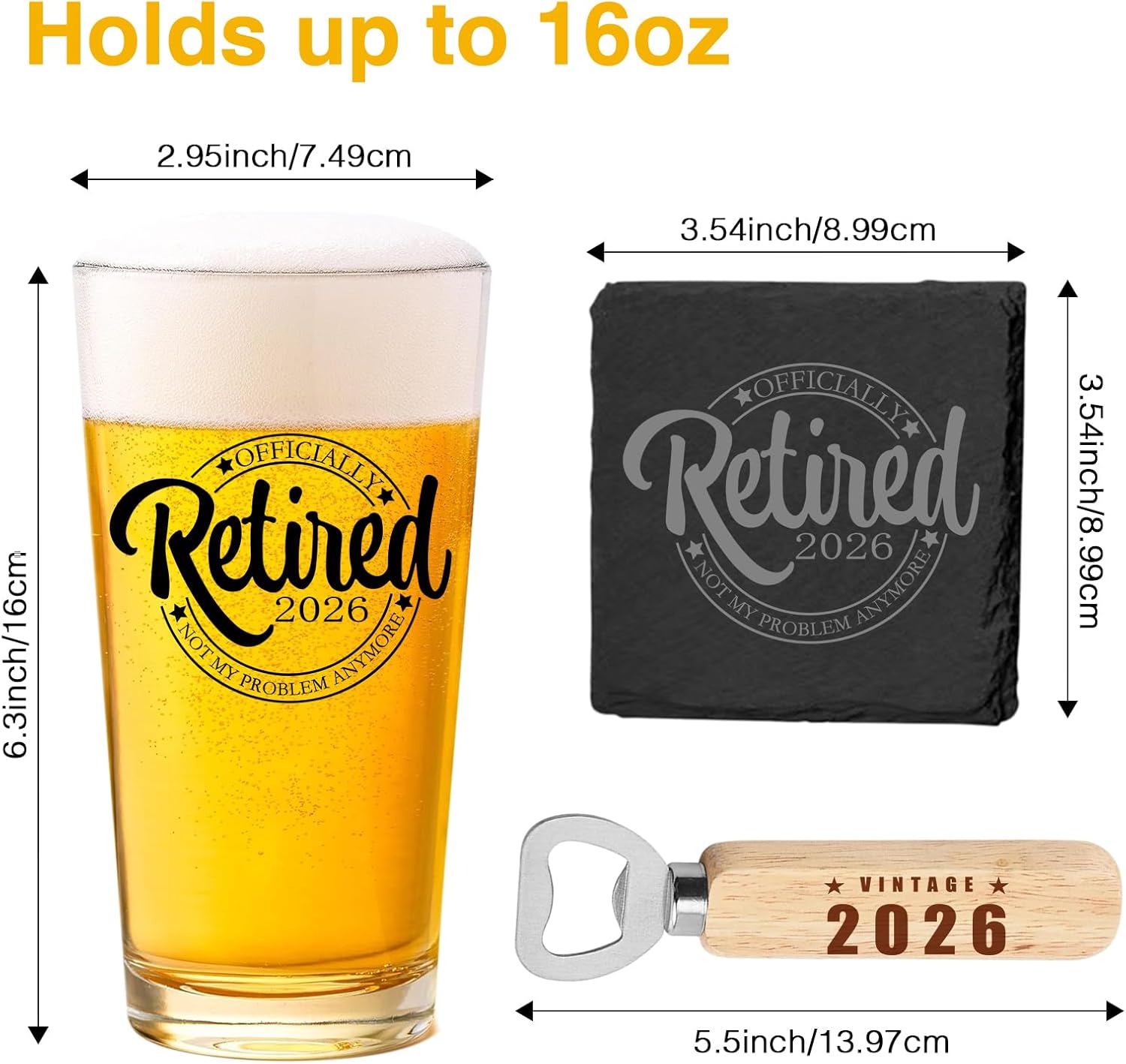 Retirement Gifts for Men 2025 - Retirement Beer Glass with Stone Coasters, Bottle Opener, Funny Beer Glass Unique Gift For Dad, Grandpa, Friends, Family - Image 6