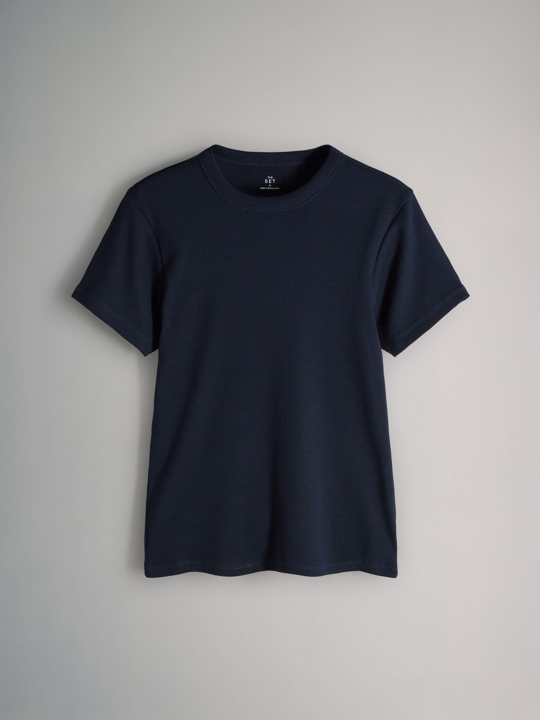 THE SET Femme T-Shirt côtelé à Manches Courtes, Lot de 8