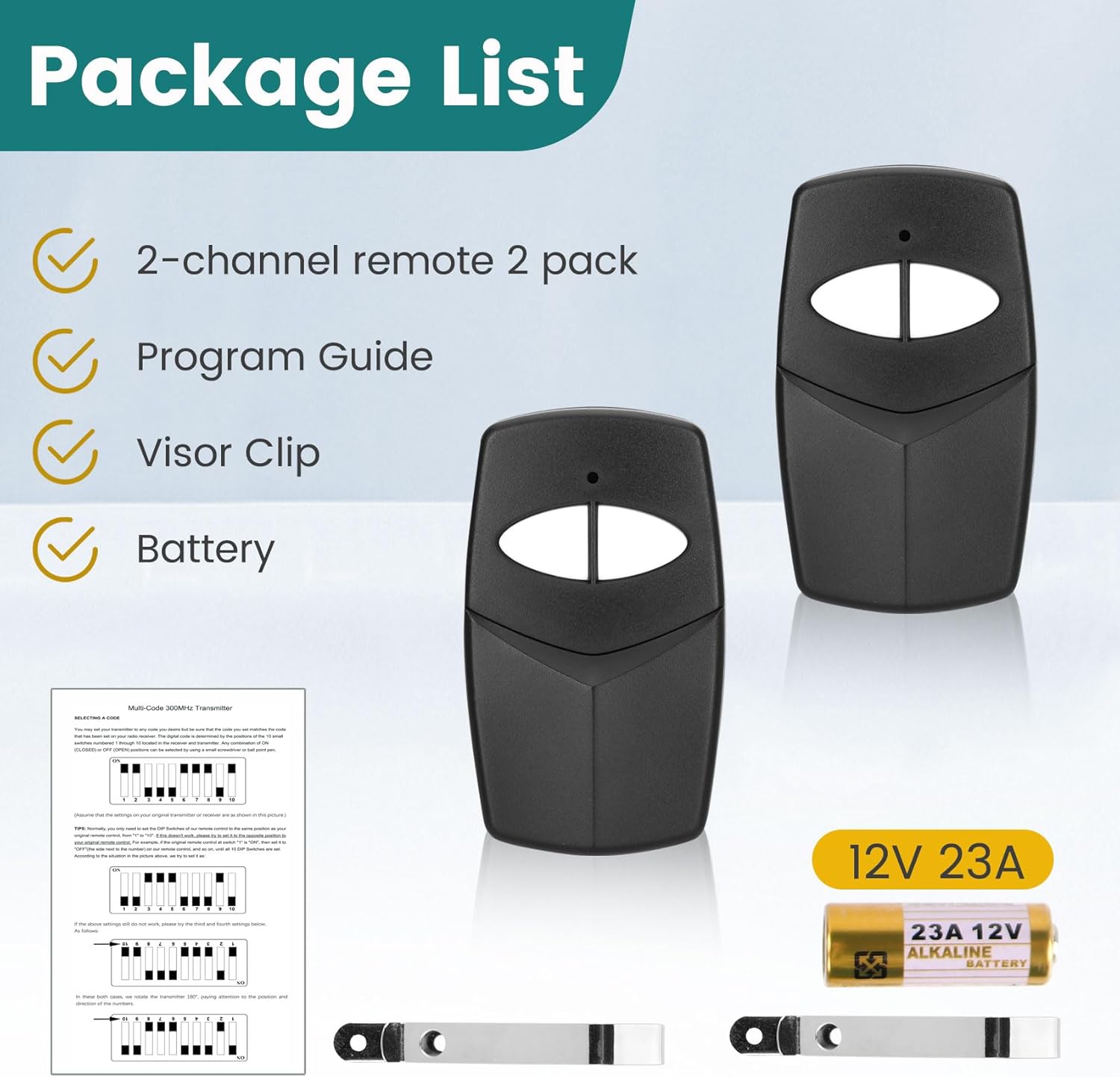 MCS412001 2-Channel Multi-Code Gate Remote Control 300Mhz, 4120 Garage Door Opener Remote 10 Code Transmitter, Replace 3089 308911 etc. 2 Pack