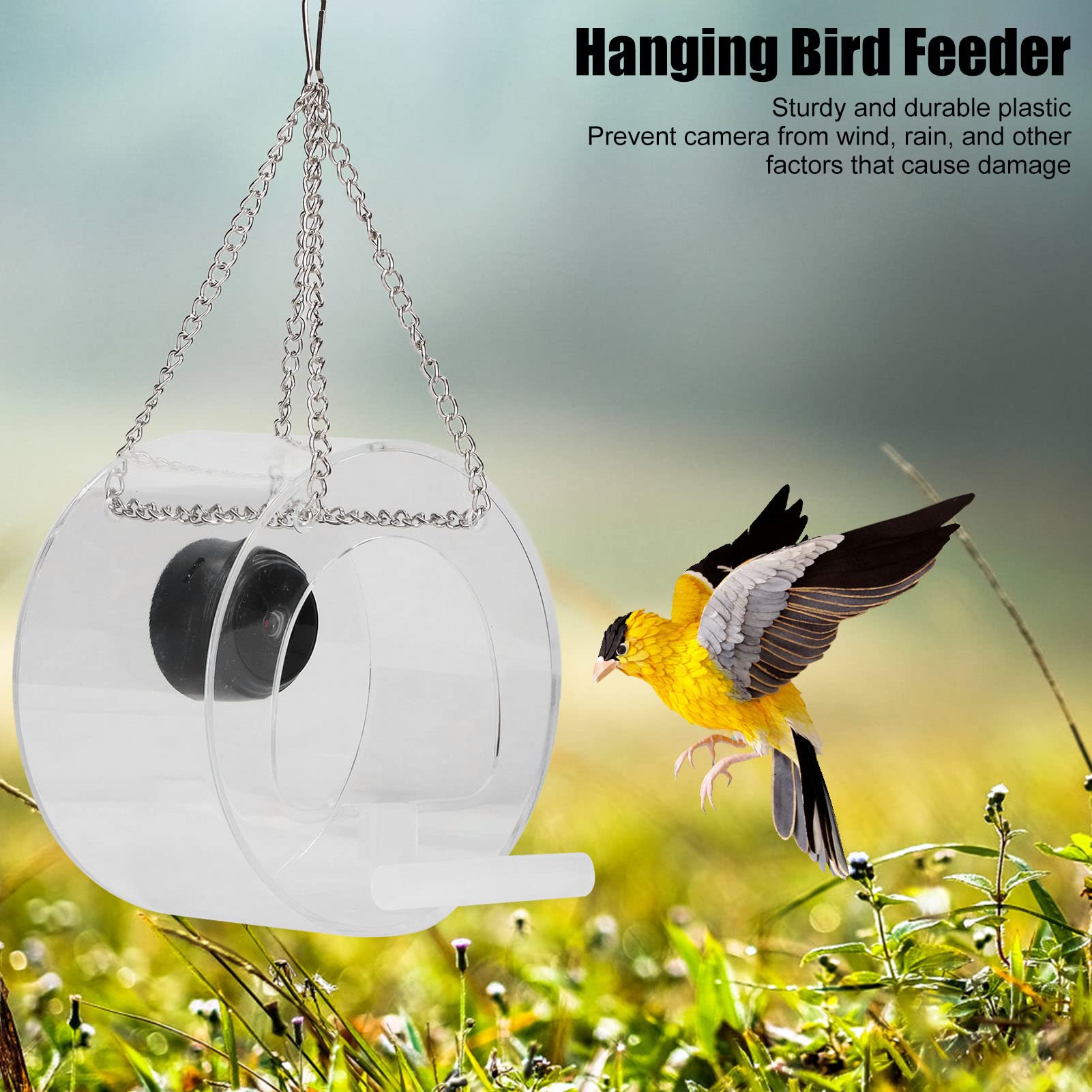 Comedero Inteligente para pájaros con cámara, comederos Colgantes para pájaros con monitoreo en Tiempo Real, comederos para pájaros para jardín al Aire Libre, Regalo para Amantes de Las Aves(redond