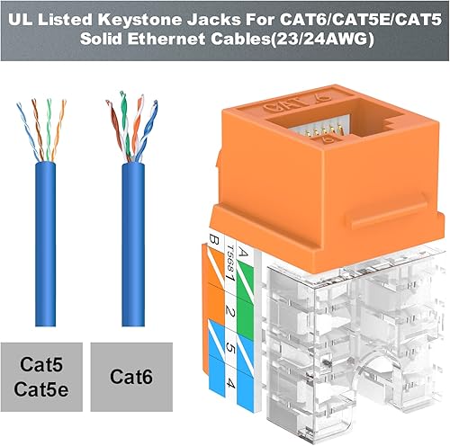 Miniatura 2 de VCE RJ45 Cat6 Keystone Jacks Slim Profile UL Listed 25-Pack, 90-Degree Ethernet Punch Down Keystone Jack Adapter en naranja