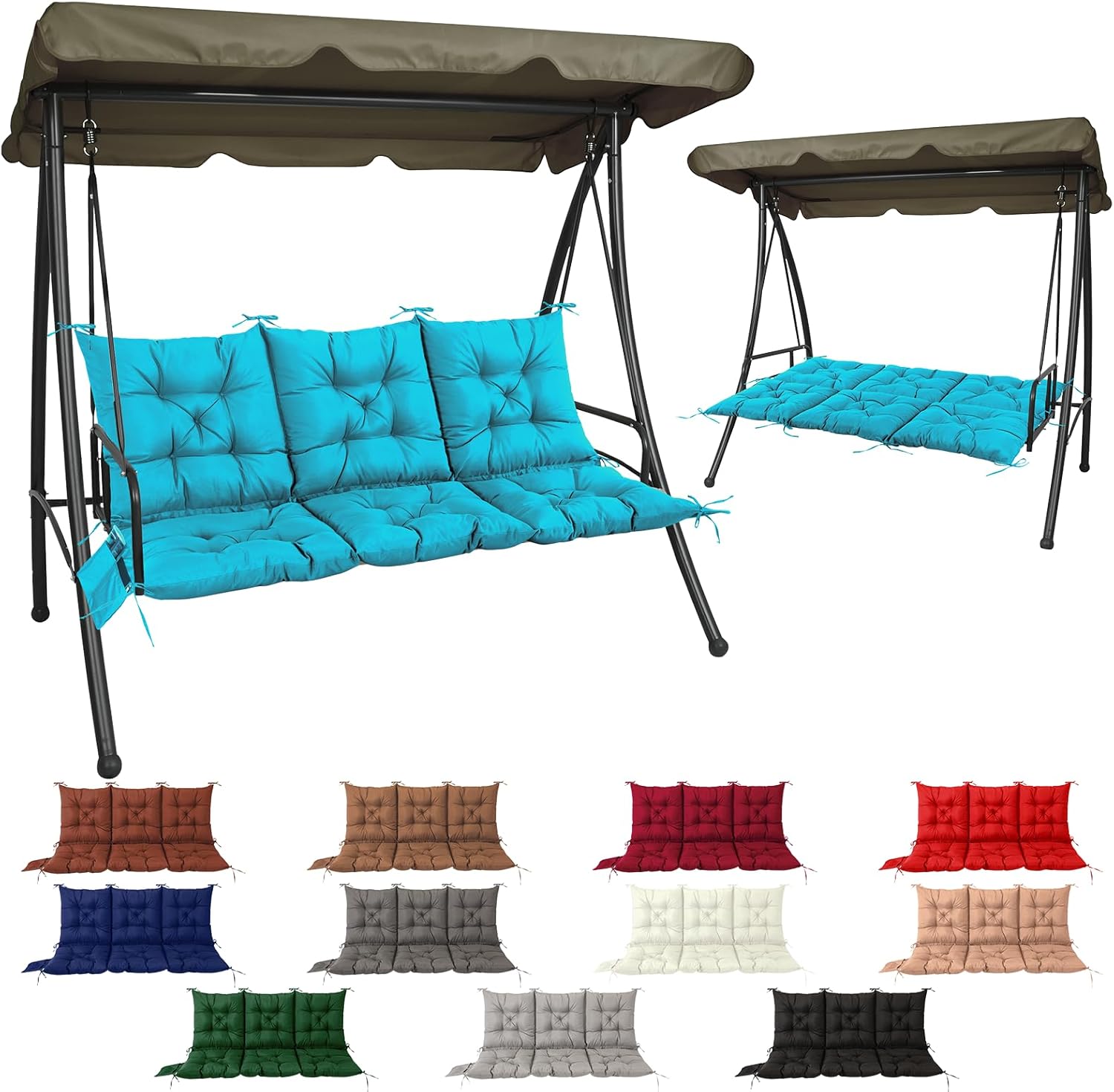 NACATIN 3 Seat Cushion for Outdoor Swing - 60x40 inches, 4" Thick Porch Swing Cushions with Ties and Storage Bag, Waterproof Bench Cushions for Patio, Outdoor, Backyard and Garden (Peacock Blue)