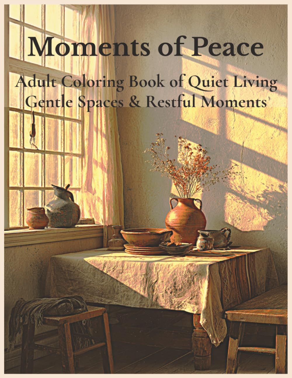 Moments of Peace Adult Coloring Book of Quiet Living Gentle Spaces & Restful Moments: 50 Grayscale Images of Calm Interiors, Relaxing Human Moments, Mind quieting Nature (Moments Calm)