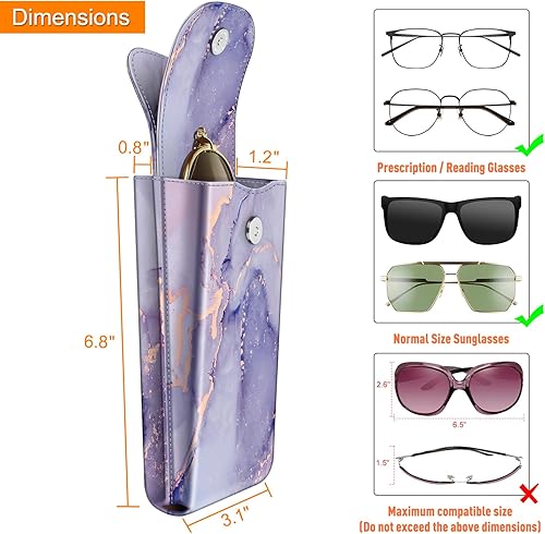 Miniatura 2 de Fintie Estuche doble para lentes con mosquetón, estuche portátil de cuero vegano para lentes de sol, bolsa antiarañazos, mármol lila