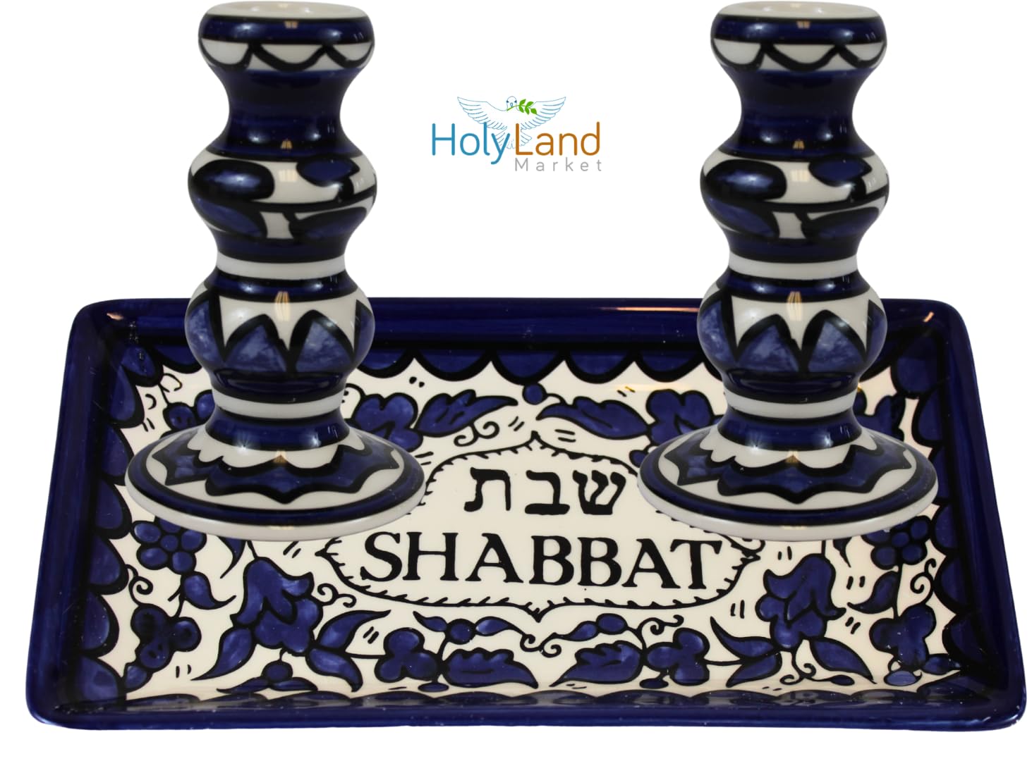 Holy Land Market Shabbat Kerzenständer Set Keramik Blau Kerzenhalter